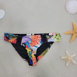 Lucky Brand tropic Swimsuit Bottom S Malibu Canyon Shirred Side Sash Hipster nwt